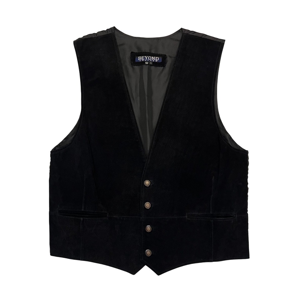 Beyond Leather Black Suede Classic Heritage Western Biker Leather Vest Size XL